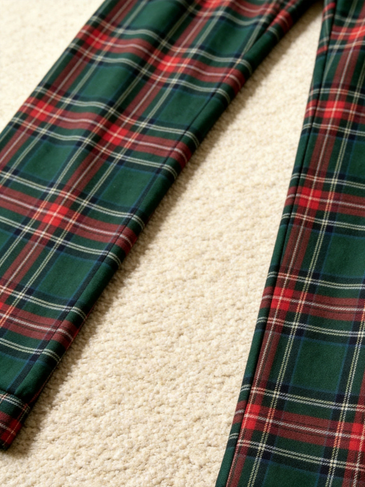 Stacked Snowmen Decorating Christmas Tree Family Pajamas Set with Red & Green Plaid Pants Classic Pullover Pajamas