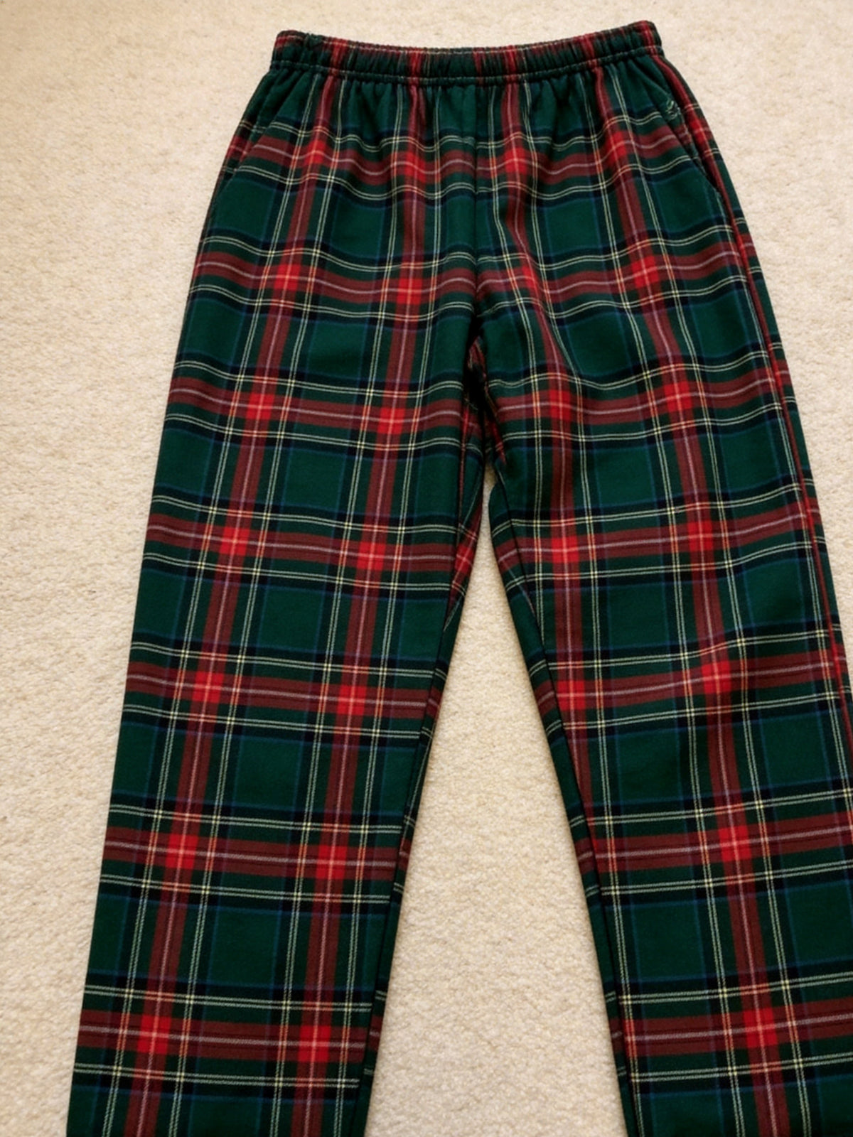 Stacked Snowmen Decorating Christmas Tree Family Pajamas Set with Red & Green Plaid Pants Classic Pullover Pajamas