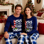 Couple Christmas  Matching Pajamas With Jesus Text Print