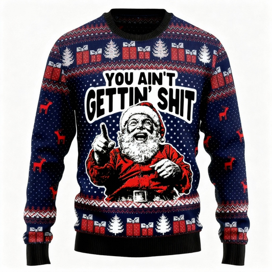 Maximum Cheer, Minimum Effort: Playful Santa Claus Print Holiday Sweater