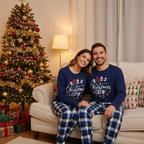 Couple Matching Pajamas With "2025 Christmas Crew" Text and Christmas Pattern Printed