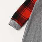 Christmas "Jesus is the Reason of the Season" Letter Print Patterned Grey Contrast top and Black & Red Plaid Pants Family Matching Pajamas Set With Dog Bandana