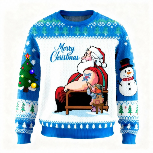 Lovely Santa Pattern Print Sweater - Ugly & Cozy Unisex Pullover