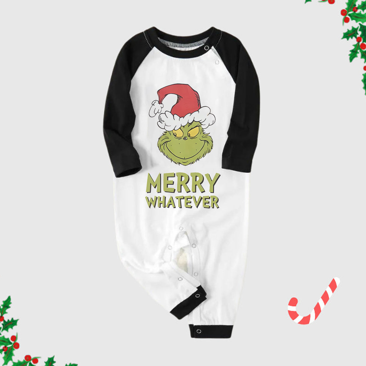 Christmas Cartoon and 'Merry Whatever' Letter Print Contrast Tops and Black and Green Plaid Pants Family Matching Pajamas Sets With Dog Bandana