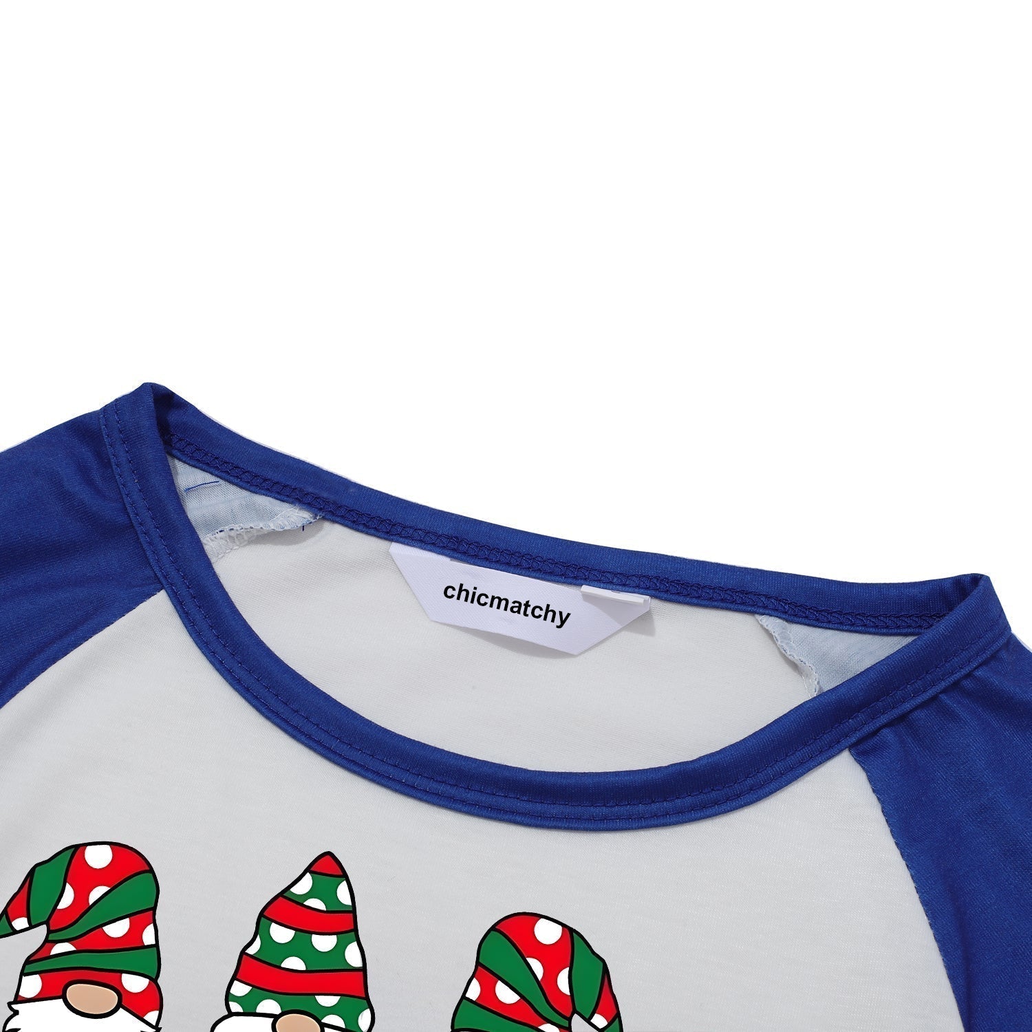 Merry Christmas Cute Gnome Print Casual Long Sleeve Sweatshirts Blue Sleeve Contrast Tops and Blue Plaid Pants Family Matching Pajamas Sets With Dog Bandan
