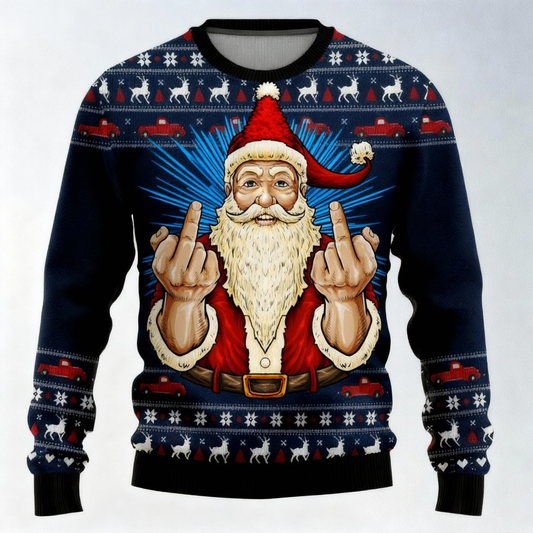 Loud, Proud & Unmissable: Zany Santa Print Ugly Christmas Sweater
