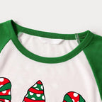 Merry Christmas Cute Gnome Print Casual Long Sleeve Sweatshirts Green Contrast Tops and Black and Green Plaid Pants  Family Matching Raglan Long-sleeve Pajamas Sets With Dog Bandana