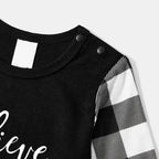 Christmas Hat and ‘Believe“ Letter Print Patterned Black & White Plaid Pajamas Set