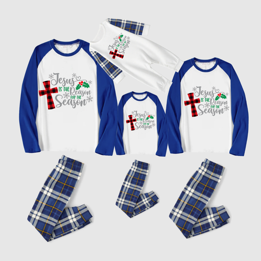 Jesus Reason Christmas Pajamas - Blue Plaid