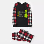 Christmas "Naughty&Nice& I Tried" Letter Print Patterned Casual Long Sleeve Sweatshirts Contrast Tops and Red & Black & White Plaid Pants Family Matching Pajamas Set With Pet Bandana