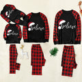 Christmas Hat and 'Believe“ Letter Print Patterned Contrast Black top and Black & Red Plaid Pants Family Matching Pajamas Set