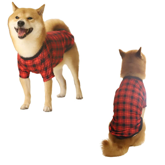 Merry Christmas Red&Black Plaid Dog Clothes Winter Pet Christmas Outfits