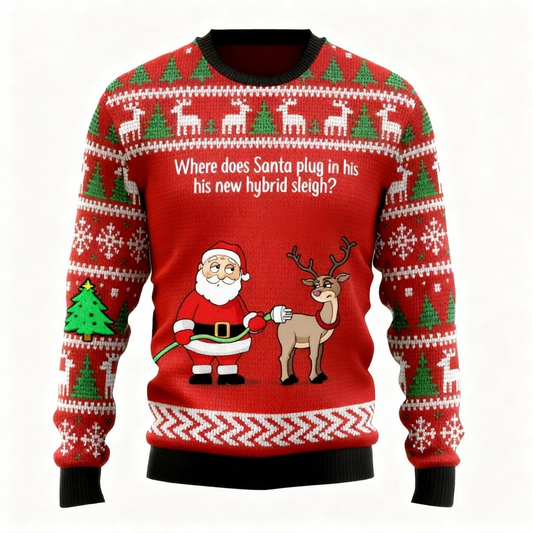 Santa & Reindeer Print Ugly Christmas Sweater Gift - Best Funny Holiday Present