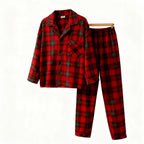 Family Matching Red and Green Plaid Button Up Long-sleeve Pajamas Sets