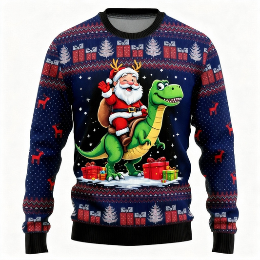Maximum Cheer, Minimum Effort: Zany Santa Claus Print Holiday Sweater