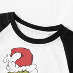Christmas Cartoon and 'Merry Whatever' Letter Print Contrast Tops and Black and Green Plaid Pants Family Matching Pajamas Sets With Dog Bandana