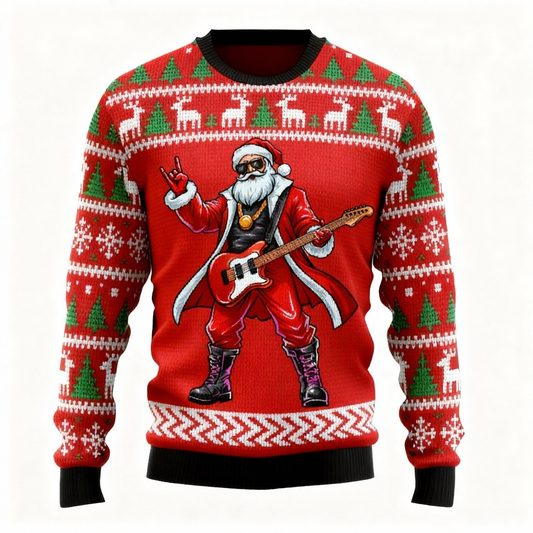 Rock Santa Pattern Design Sweater - Ugly & Cozy Unisex Pullover
