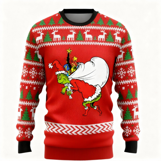 Funny Cartoon Pattern Print Sweater - Ugly & Cozy Unisex Pullover