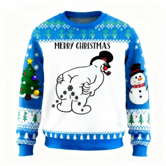 Zany Snowman Pattern Print Sweater - Ugly & Cozy Unisex Pullover