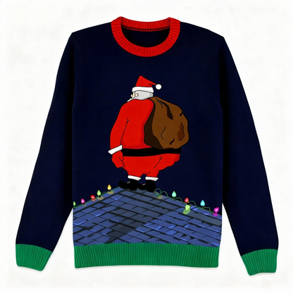 Goofy Santa Claus Print Holiday Sweater - Intentional Festive Quirk