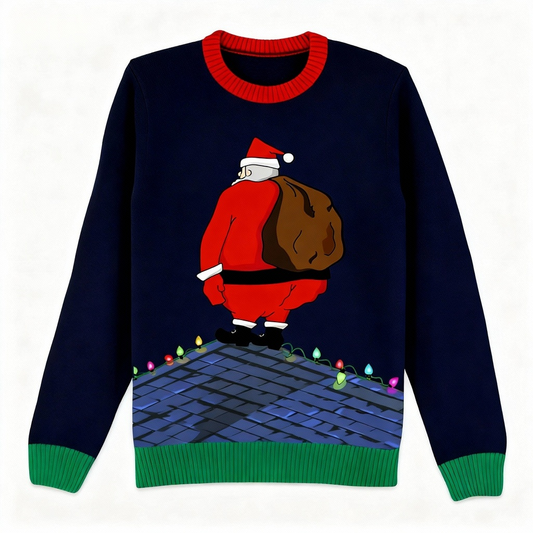 Goofy Santa Claus Print Holiday Sweater - Intentional Festive Quirk