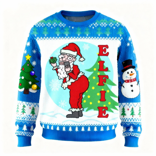 Festive Goofy Santa Print Holiday Sweater - Ultimate Ugly Christmas Party Look