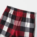 "2025 Christmas CREW " Text Printed Pattern - Black Top with Red&Black&White Plaid Sleeves - Family Matching Pajamas