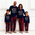 "We are Family" 2025 Christmas Wreath - Blue Long Sleeve Top with Blue & Red Plaid Family Matching Pajamas