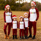 Christmas 2025 "Believe" Letter White Long Sleeve Top and Red & Black Plaid Pants Family Matching Pajamas