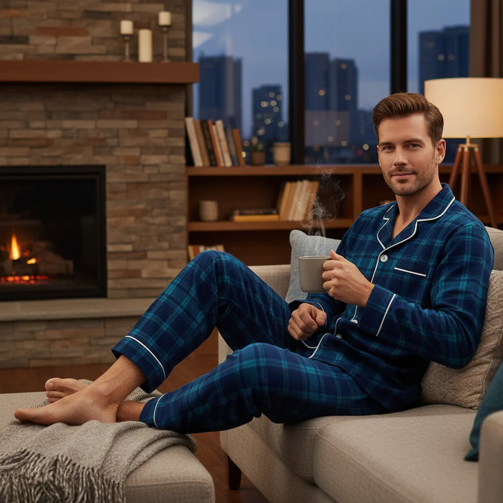 Couple Christmas Blue Plaid Button-Front Pajamas Sets