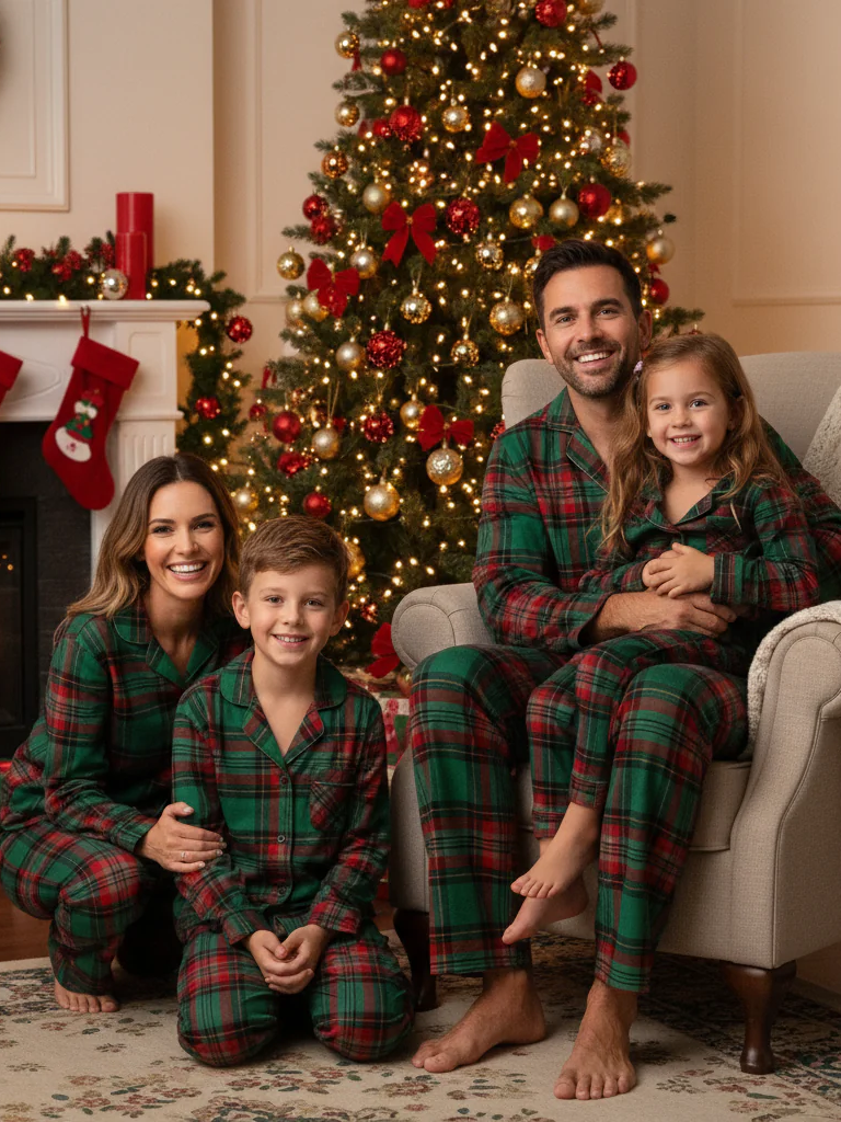 Family Green Plaid Pajamas Set