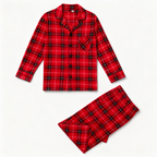 Christmas Family Matching Red Plaid Button Up Long-sleeve Pajamas Sets With Dog