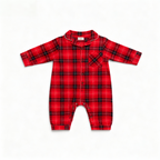 Christmas Family Matching Red Plaid Button Up Long-sleeve Pajamas Sets With Dog