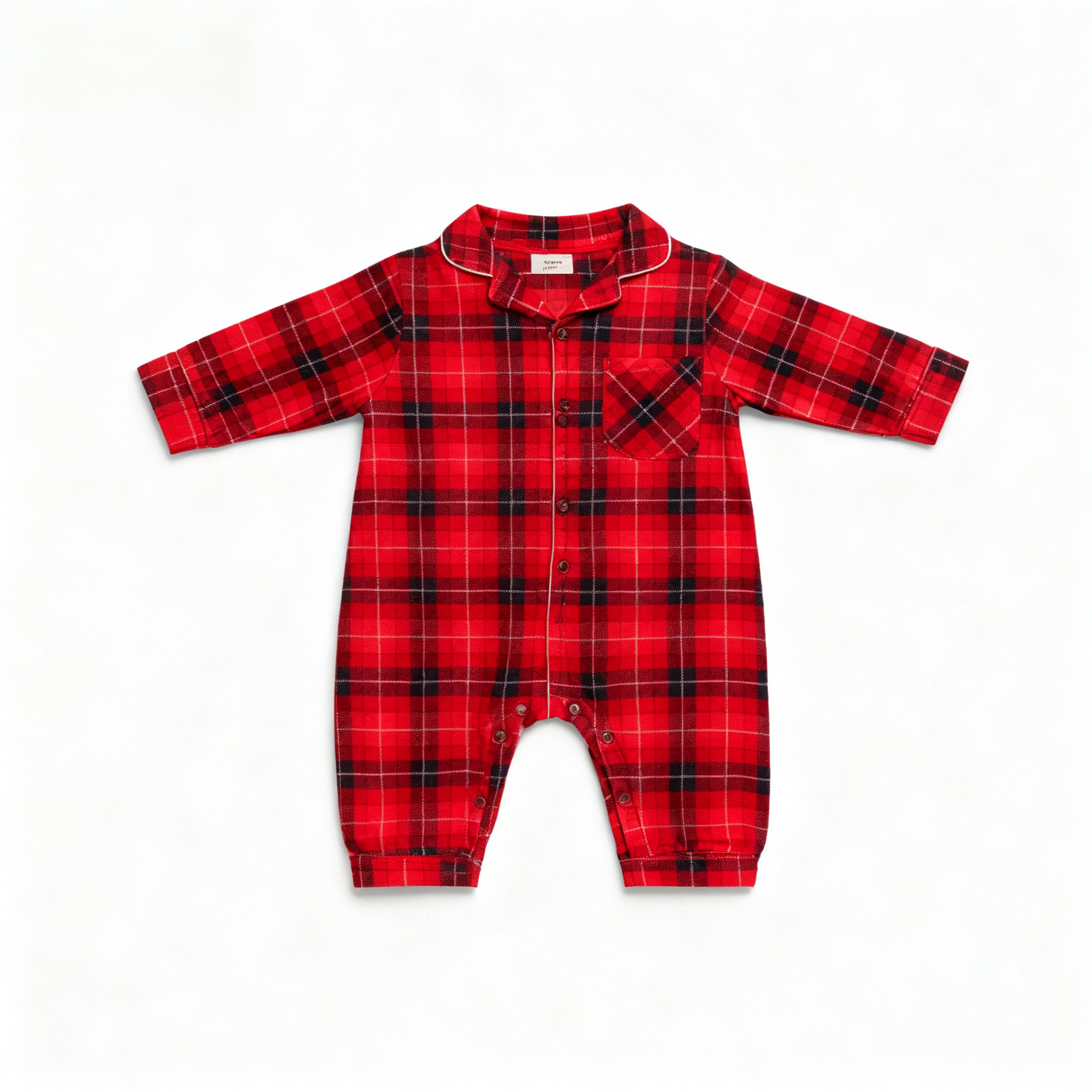 Christmas Family Matching Red Plaid Button Up Long-sleeve Pajamas Sets With Dog