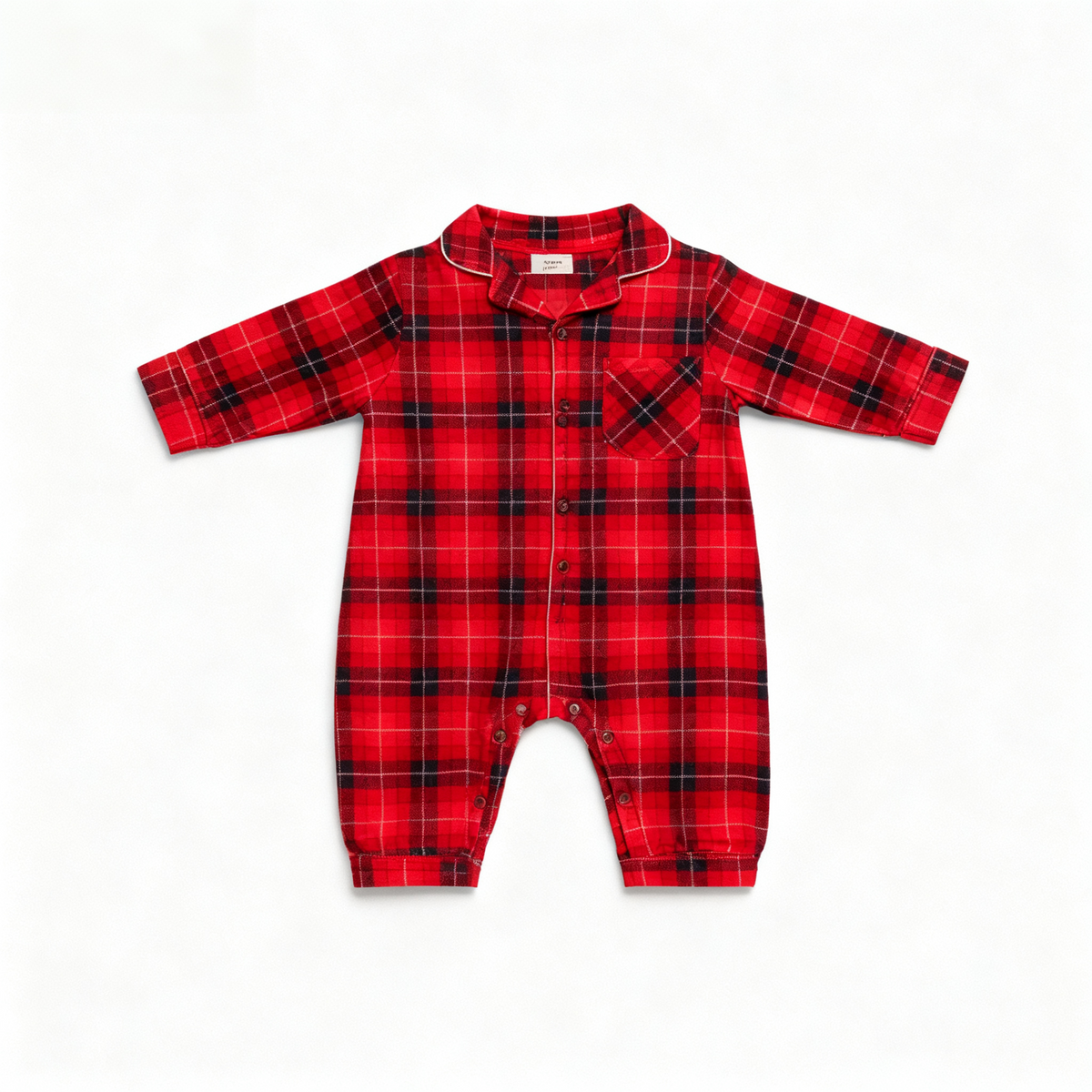 Christmas Family Matching Red Plaid Button Up Long-sleeve Pajamas Sets With Dog
