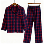 Holiday Couple Button-down Christmas Blue and Red Plaid Pajamas Set