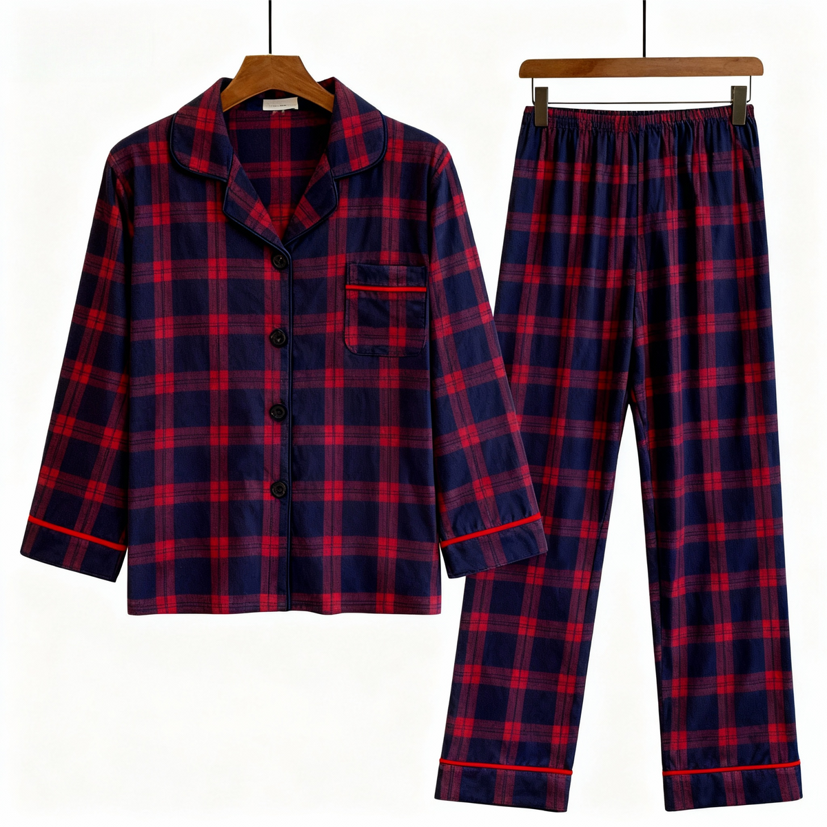 Holiday Family Button-down Christmas Blue and Red Plaid Pajamas Set