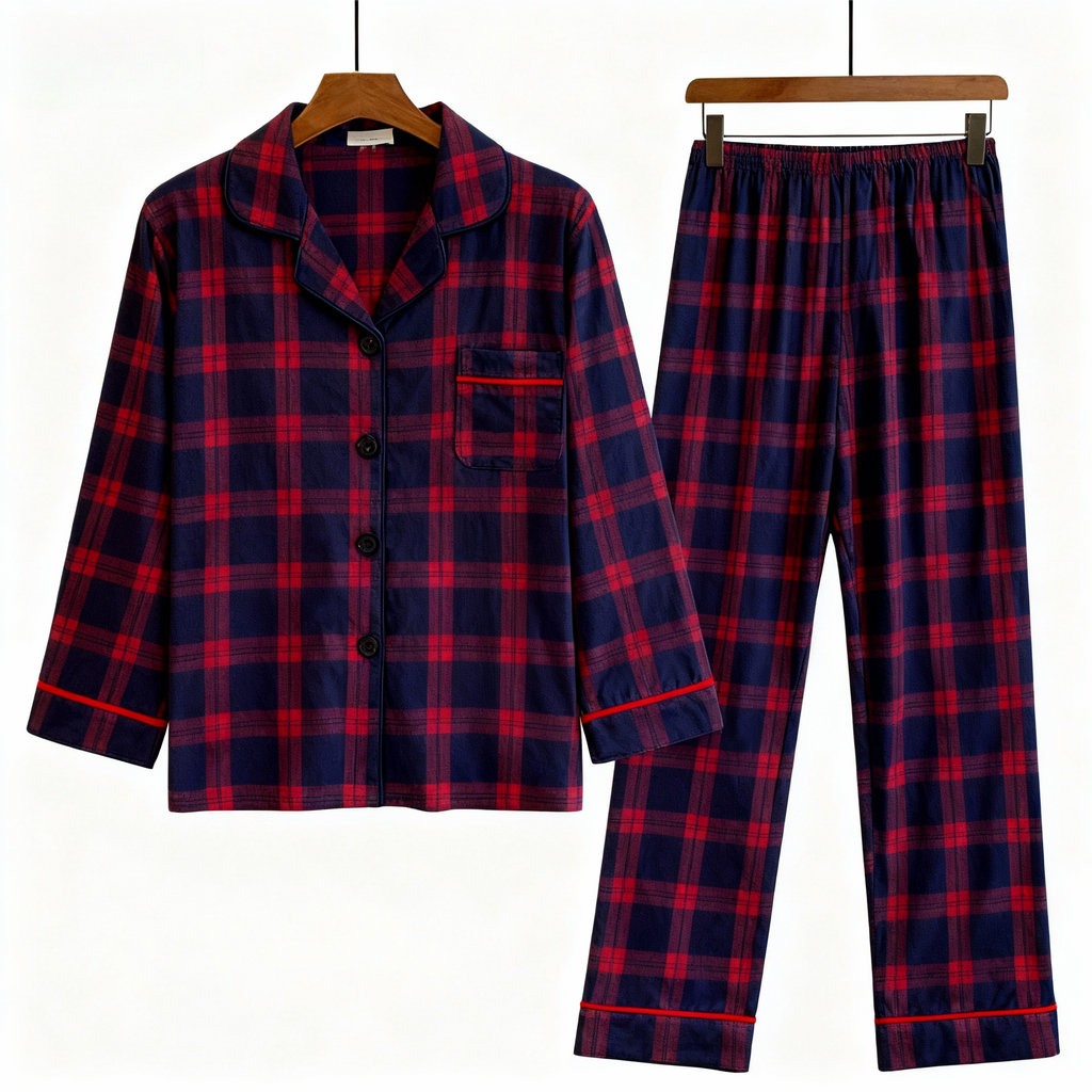 Holiday Family Button-down Christmas Blue and Red Plaid Pajamas Set