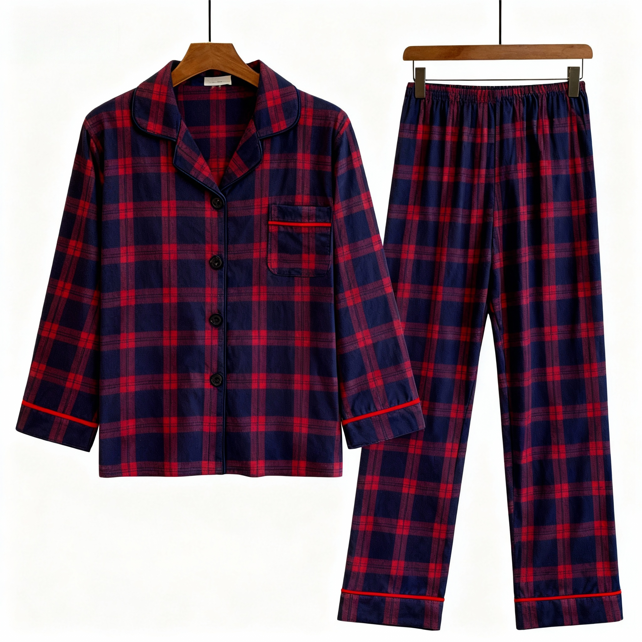 Holiday Family Button-down Christmas Blue and Red Plaid Pajamas Set