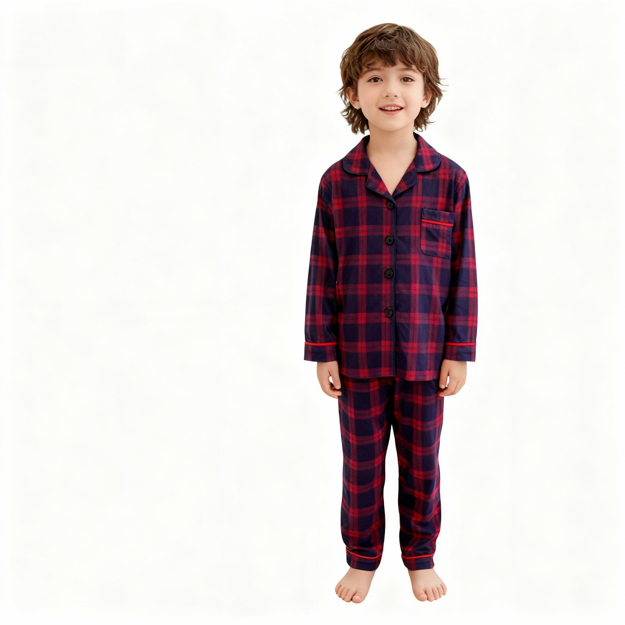 Holiday Family Button-down Christmas Blue and Red Plaid Pajamas Set