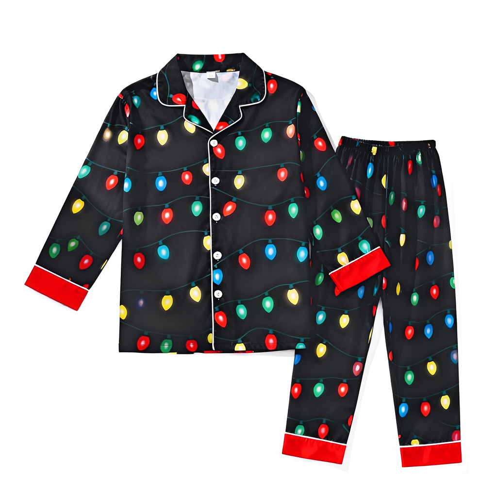 Holiday Family Button-down Satin Christmas Pajamas Set