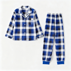 Holiday Couple Button-down Christmas Blue and White Plaid Pajamas Set