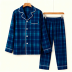 Family Christmas Blue Plaid Button-Front Pajamas Sets