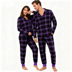 Christmas Purple Plaid Button-Front Pajamas Family Pajamas Sets