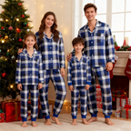 Family Christmas Blue and White Plaid Button-Front Pajamas Sets