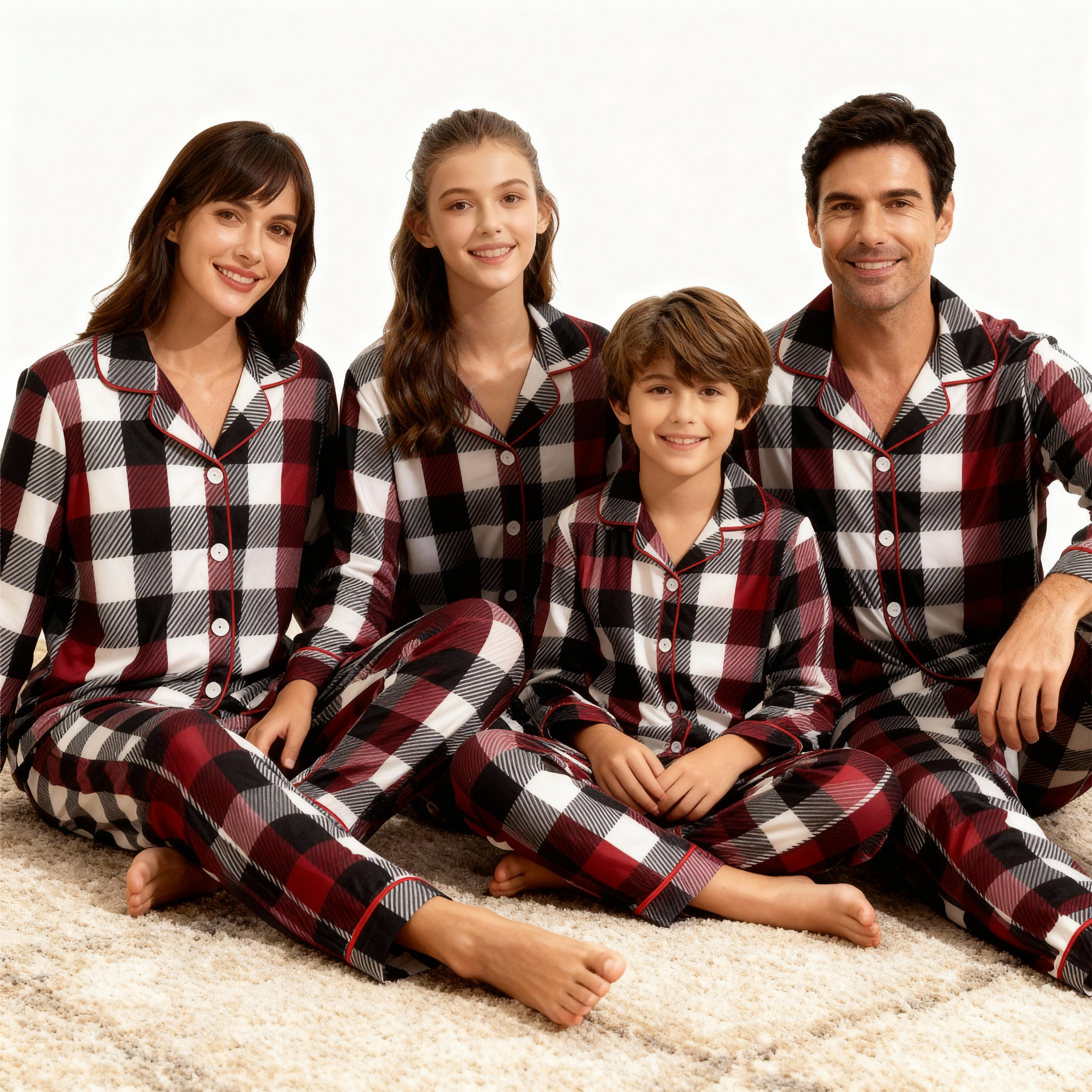 Family Christmas Red and White Plaid Button-Front Pajamas Sets
