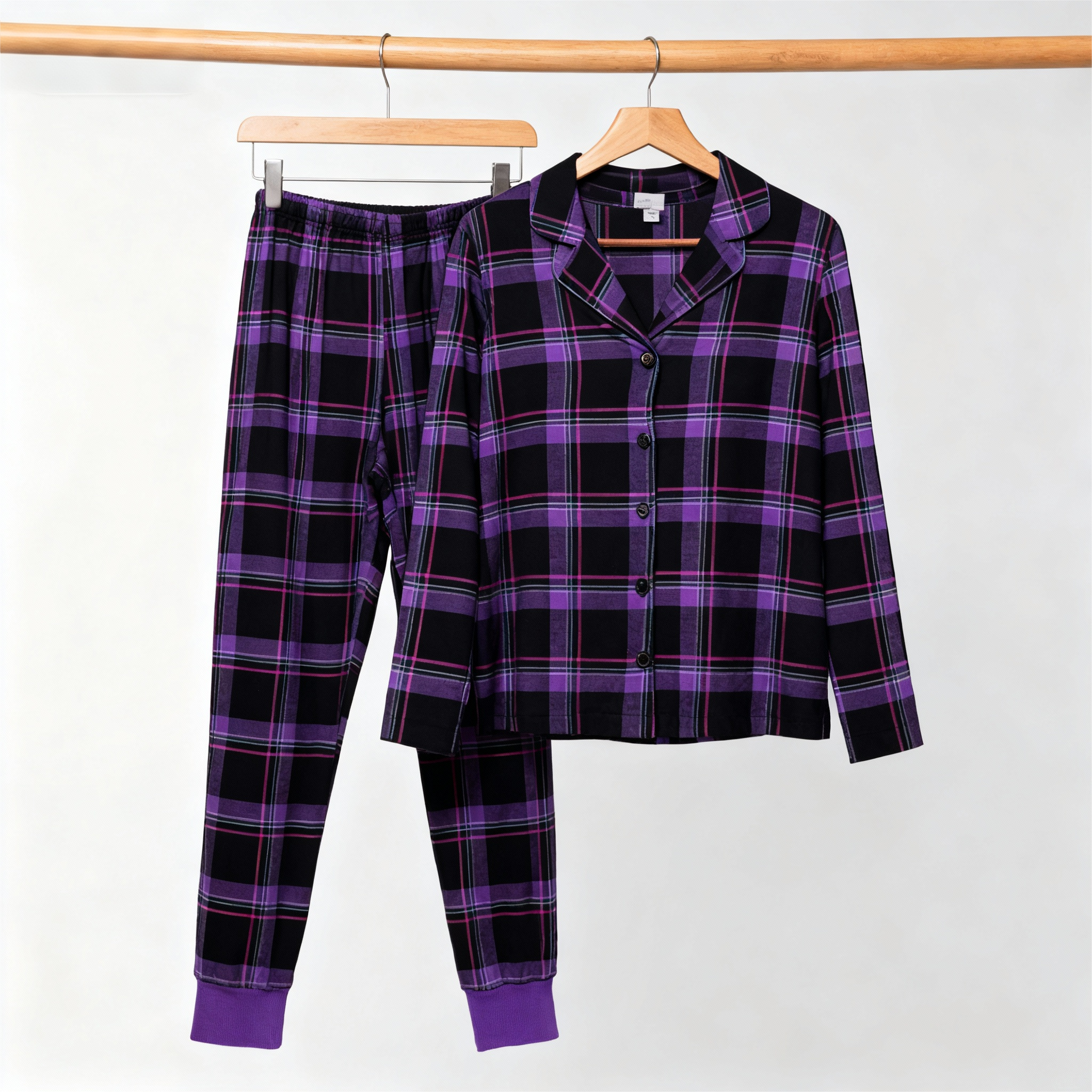 Christmas Purple Plaid Button-Front Pajamas Family Pajamas Sets