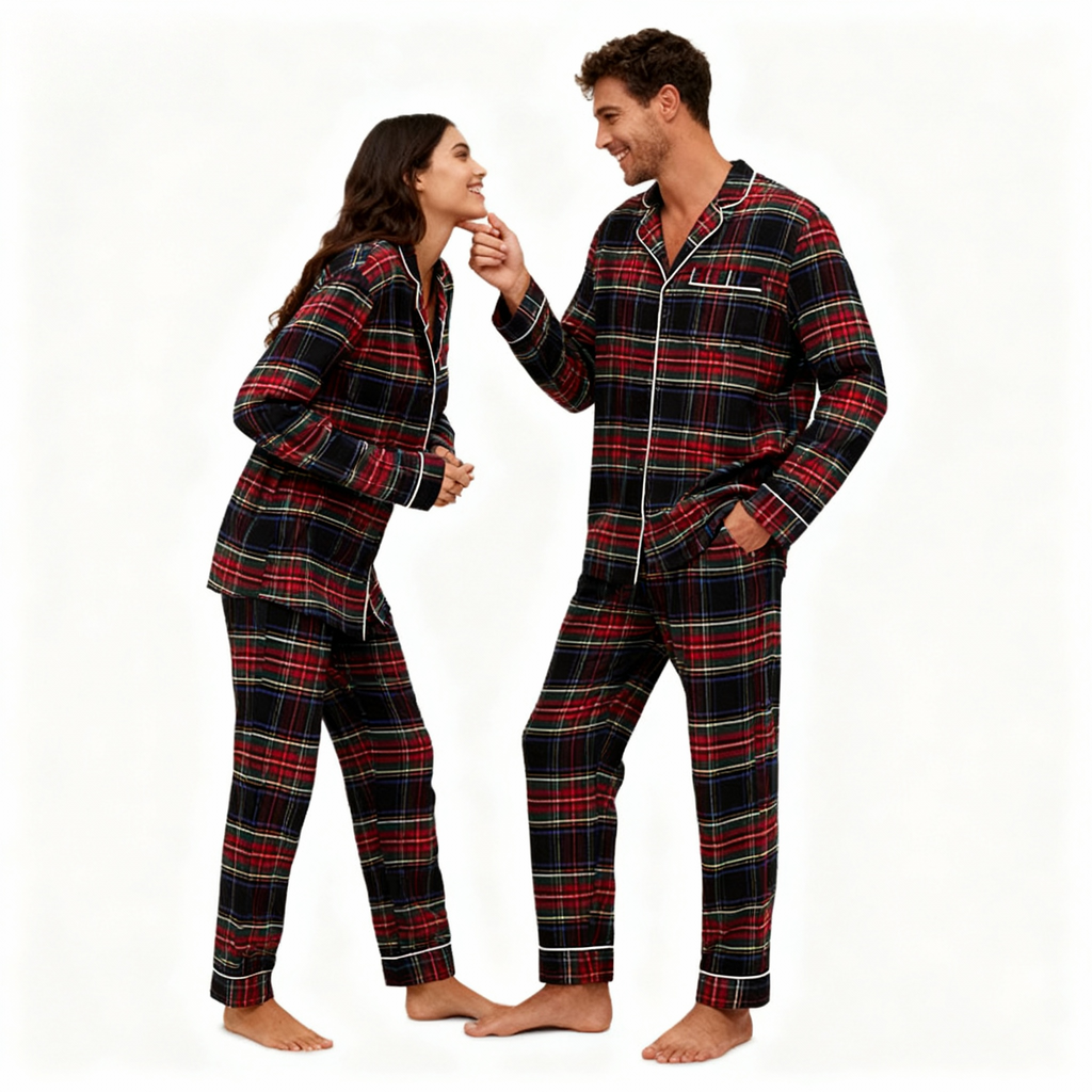Couple Plaid Button-Front Pajamas Sets