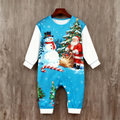 Holiday Family Button-Up Santa and Snowman Printed Satin Christmas Pajamas Set