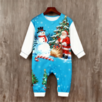 Holiday Family Button-Up Santa and Snowman Printed Satin Christmas Pajamas Set